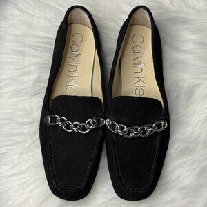Calvin Klein Shoes Womens 8.5 M Elanna Casual Slip On Loafer Flats Black Suede